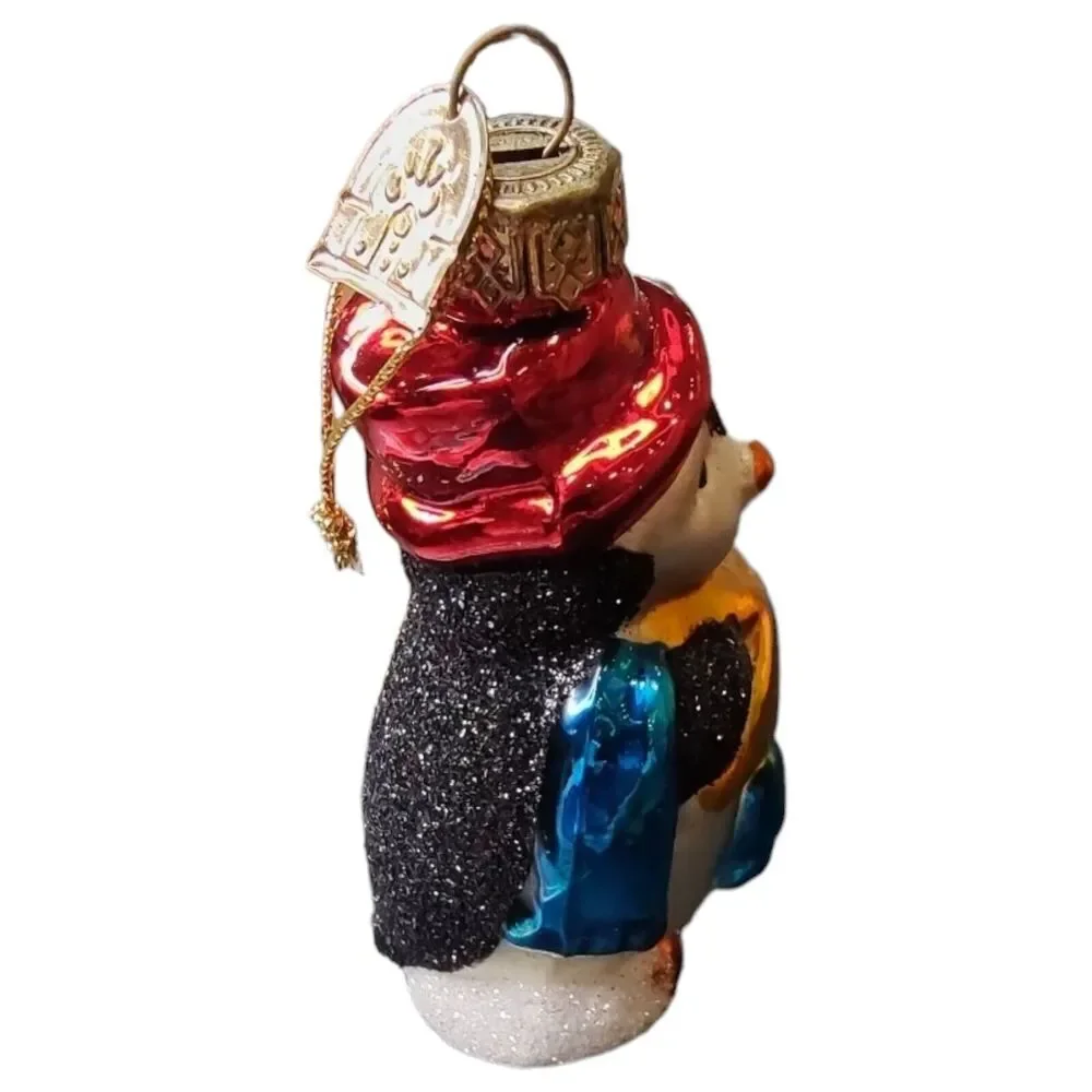 Gold Star Top Hat Penguin Snowman Hand Blown Glass Ornament Thomas Pacconi 2002